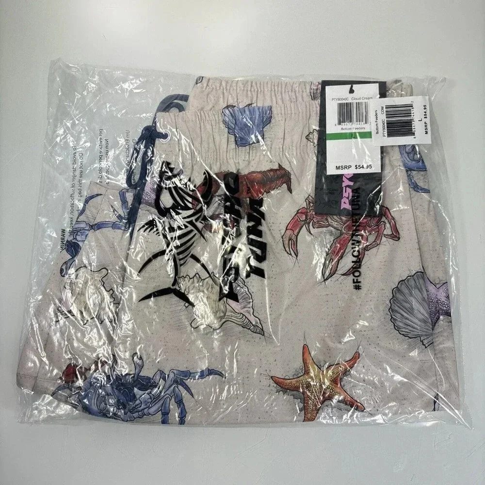 Psycho Tuna Ivory Crab Starfish Bottom Feeders Swim Trunks Board Shorts NWT